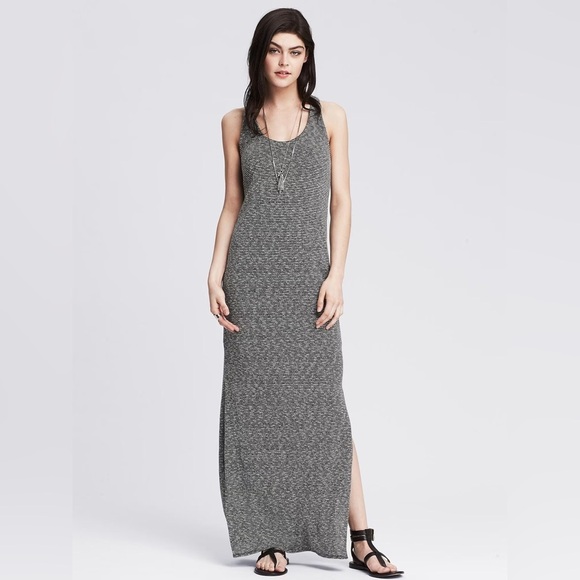 Banana Republic Textured Striped Racerback Patio Dress in Grey Size M - Picture 1 of 15